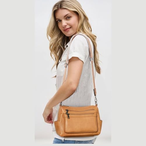 Bluome Crossbody Purses for Women, Medium Large Faux Leather Crossbody Bags Lightweight Sling Bag Shoulder Handbags - color: Camel, size: Medium 7L