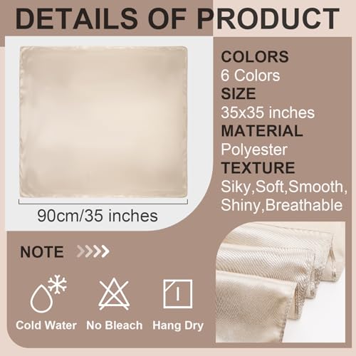 JATEBI 27''/35'' Women Large Satin Scarf Silk Feel Square Wraps Big Hair Bandanas Vintage Print Solid Color Bandana Scarves - color: Black, Burgundy, Camel, White, Off-white, Light Blue Solid, size: 35'' Large