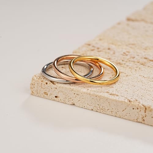 Sylph 3PCS Plain Band Rings for Women, Classic Thin Knuckle Stacking Midi Thumb Pinky Triple Color Ring Set for Wedding Engagement Daily, Lightweight Non Tarnish Jewelry Comfort Fit Size 7/8/9