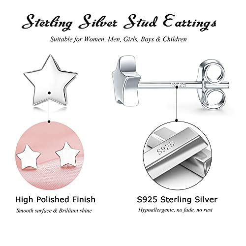 3 Pairs 925 Sterling Silver Star Stud Earrings for Women,Tiny Simple Geometric Stud Earrings Set Small Hypoallergenic Cartilage Tragus Ear Jewellery for Men (3/4/5mm) - color: 09 Silver-3Pairs-5/6/7mm
