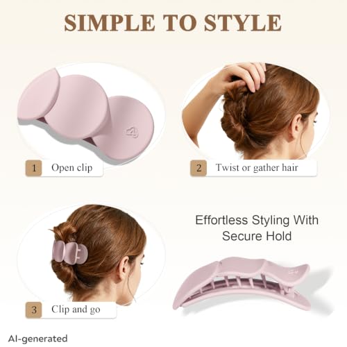 Medium Flat Hair Clips for Women, French Claw Clips Strong Hold for Thick & Thin Hair, Duckbill Hair Clips Non Slip for Driving Yoga - Pink, Blue Grey, Brown, Khaki, 4pcs - color: Pink, Blue Grey, Brown, Khaki