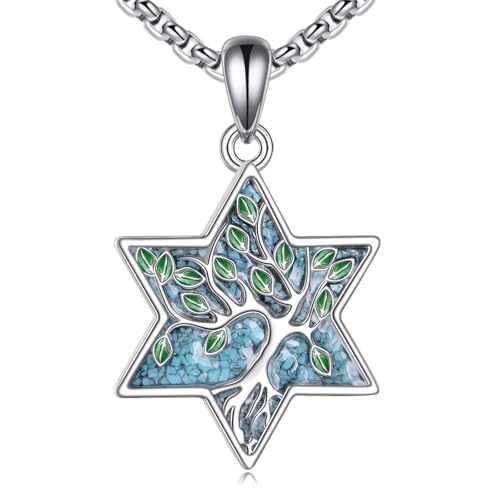 ONEFINITY Tree of Life Necklace 925 Sterling Silver Abalone Shell Celtic Knot Pendant Necklace for Women Jewelry - style: Turquoise Star of David