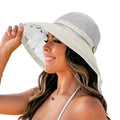 Women's-Mesh-Sun-Hats Wide-Brim Summer Beach Bucket Caps for Girls Outdoor-UV-Protection Foldable-Fishing-Hat Chin Strap - color: Gray