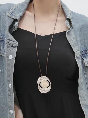 Leather Necklace for Women Long Boho Necklace Bohemian Choker Vintage Necklace Braided Boho Jewelry with Adjustable Brown Leather Cord - color: Chunky Boho Long Necklace