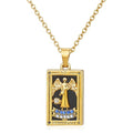 Gold Tarot Card Necklace for Women Men, Non Tarnish 18K Gold Plated Vintage Lucky Charm Square Pendant Talisman Amulet Necklaces Unisex Jewelry - style: Temperence