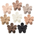 Flower Hair Clips 8PCS, Large Claw Clips for Women Girls Thick Thin Hair, Strong Hold Non slip Big Matte Dasiy Jaw Clamps Hair Accessories 8 Colors - color: Neutral:Coffee,Mocha,Khaki,Black,White,Beige,Brown,Dark coffee