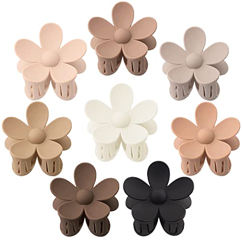 Flower Hair Clips 8PCS, Large Claw Clips for Women Girls Thick Thin Hair, Strong Hold Non slip Big Matte Dasiy Jaw Clamps Hair Accessories 8 Colors - color: Neutral:Coffee,Mocha,Khaki,Black,White,Beige,Brown,Dark coffee