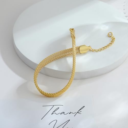 Tennis Mesh Bracelet 14K Gold/Sterling Silver Plated Copper Dainty Adjustable Heart Clover Butterfly Charm Hand Bracelets for Women Brides Stackable Fashion Jewelry Wedding Prom Gift - style: C-GD
