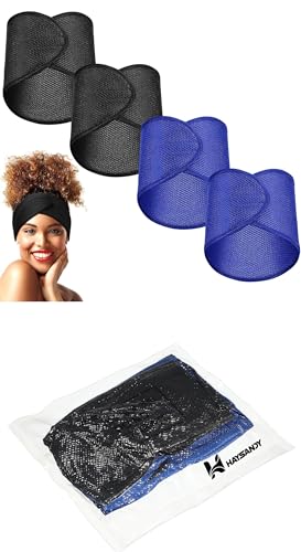 Haysandy 4 Pcs Mesh Hair Wrap for Women Pixie Hair Mesh Wrap Adjustable Pixie Cut Head Band for Sleeping Styling Makeup(Black, Blue) - color: Black, Blue
