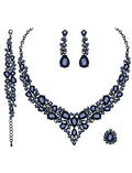 CSY 4 Pcs/Set Austrian Crystal Necklace Earrings Bracelet Ring Bridal Jewelry Sets for Brides Wedding Party Costume Accessories Gifts for Women - color: 02-black-navy blue