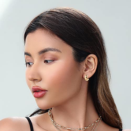 HILXURY Gold Chunky Hoop Earrings Set for Women, 14K Gold Plated Twisted Huggie Hoop Earring Hypoallergenic, Thick Open Hoops Set Lightweight - color: 6 gold hoops