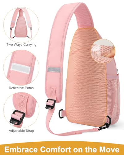 Pritent Crossbody Bags for Women Man Waterproof Sling Bag Backpack Trendy Casual Cross Body Bag with Convertible Shoulder Strap Chest Bag for Camping Hiking Travel Essentials (Pink, Medium) - color: Light Pink, size: Medium
