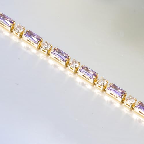 CiNily Adjustable Tennis Bracelets for Women Teen Girls Rainbow Cubic Zirconia Bracelet 14K White Gold Plated Hypoallergenic Slider Bracelet Jewelry Gift - color: Gold-Purple white cz