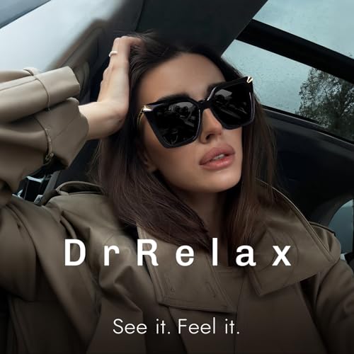 DrRelax Big Square Sunglasses Womens Retro Polarized Sun Glasses with Metal UV 400 Protection - color: Black/ Grey