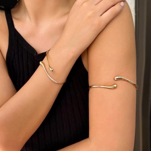 Arm Cuff Layered Bracelet Adjustable Leaf Flower Starfish Upper Arm Cuff Bangle Jewelry Gold Plated Bracelet Ring Set for Women Boho Summer Beach Essentials - color: Gold