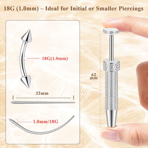 Eyebrow Piercing Jewelry Set with Tool, Surgical Steel Curved Barbell Kit with CZ, Spike & Ball Replacement Ends, Internal Thread 6mm/8mm/10mm Rook Daith Lip Rings for Women Men - color: 18G Silver