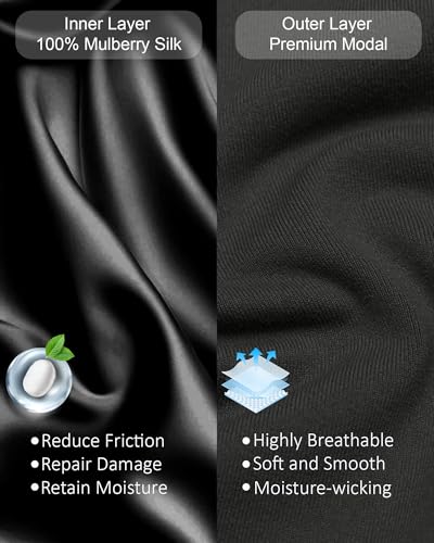 100% Mulberry Silk Bonnet for Sleeping Women Men, Real Silk Lined Bonnets for Curly Hair, Braid Sleep Cap Black Womens - color: Black