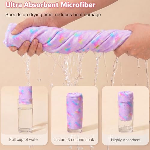 Basumee Microfiber Hair Towel Wrap for Kids 2 Pack Rapid Drying Hair Towel with Button Hair Turbans for Wet Hair Wraps Head Towel Wrap for Women and Girls, Dark Unicorn - color: Dark Unicorn