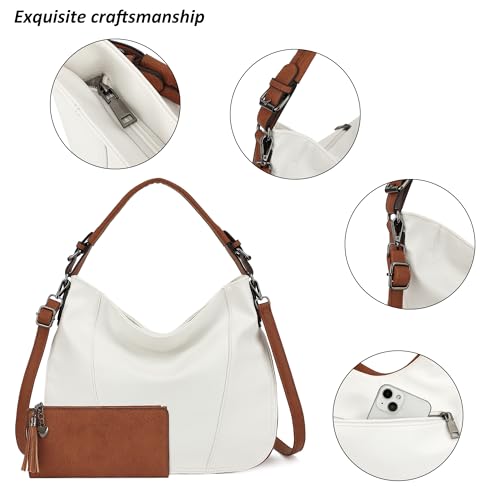 TANTOMI Hobo Bags Purses for Women, Women's Crossbody Handbags and Shoulder Bag, Multi-Pocket Large Hobo Purse - color: White