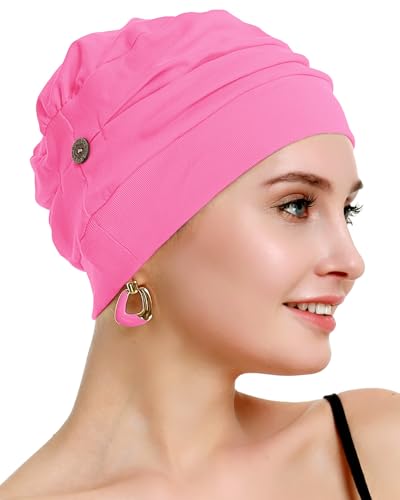 osvyo Cotton Chemo Turbans for Women Cancer Hairloss hat - Cotton Lightweight Headwear Sealed Packaging - color: Cotton Fuscia Pink