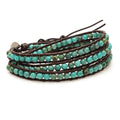 3 Wrap Genuine Leather Bracelet Gemstone Bead - color: forest Turquoise