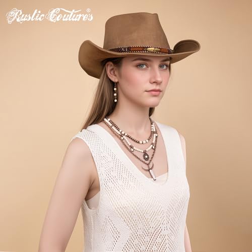 Montana West Rustic Couture's Western Jewelry Set for Women Cowgirl Vintage Western Necklace Earring - color: Layered-White Turquoise