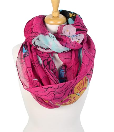 Scarfand's Romantic Rose Prints & Floral Patterns Lightweight Infinity Fashion Scarves Wraps - color: Butterfly Fuchsia