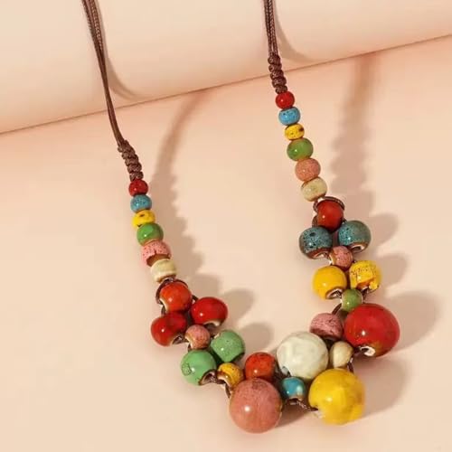 Red Beaded Necklace for Women Choker Gold Toggle Clasp Layered Stack Dainty Statement Western Boho Trendy Summer Vacation Necklaces Birthday Jewelry Gifts - color: F1:Beaded Necklace