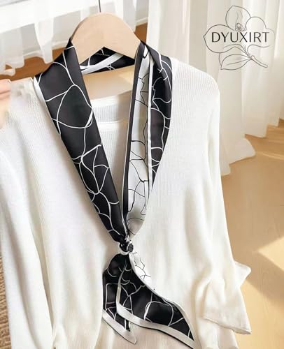 Head Scarf Purse Handle Neck Satin Hair Scarfs For Bag Lightweight Silky Long Thin Women's Fashion Scarves 59 * 5.9” - color: H10-black Marble Pattern(59*5.9inch)
