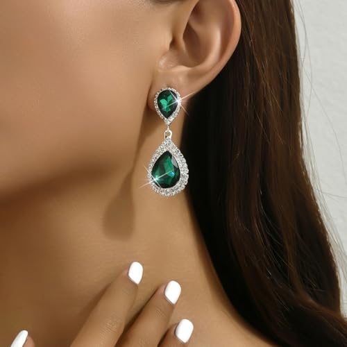 Bridal Statement Earrings for Women, Long Tassel Earrings Sparkling Rhinestones Crystals Earring Exaggerated Wedding Bridal Earrings Elegant Jewelry for Wedding Engagement Party - color: Green
