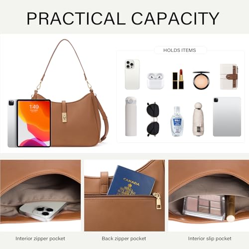 CLUCI Hobo Bags for Women, Vegan Leather Tote Handbag, Water Repellent Shoulder Purses, Crossbody Bag with Adjustable Strap - color: C-brown-large