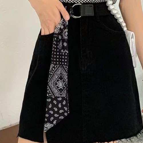 Women Boho Canvas Cowboy Belt Blue Paisley Western Belts with Double D-Ring Buckle 1.5" Wide