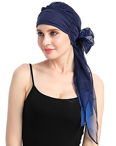 Chemo Headwear Turbans for Women Long Hair Head Scarf Headwraps Cancer Hats - color: Both Navy