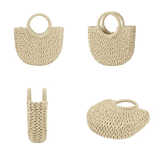 Womens Straw Beach Bag Woven Crossbody Shoulder Bags Top Handle Satchel Handbag Purse for Summer - color: Beige