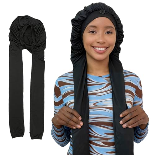 Bonnet for Braids, Braid Bonnets for Sleeping Women, Long Hair for Women, 2 in 1 Hair & Braids Protection - color: New Black