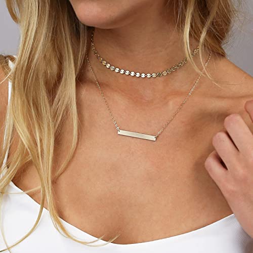 CHESKY 14k Gold Plated/Silver Plated Dainty Necklace for Women, Trendy Satellite Choker Necklace Thin Beaded Layered Choker Necklaces Discs Paperclip Chain Necklaces Womens Simple Jewelry - style: Disc+Silver