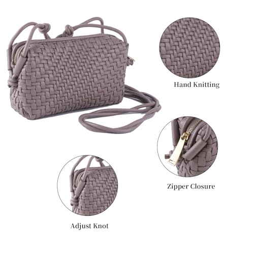 Woven Crossbody Bags for Women Handwoven Purses Vegan Leather Small Handbag Handmade Shoulderbag | Lightweight - color: Gray