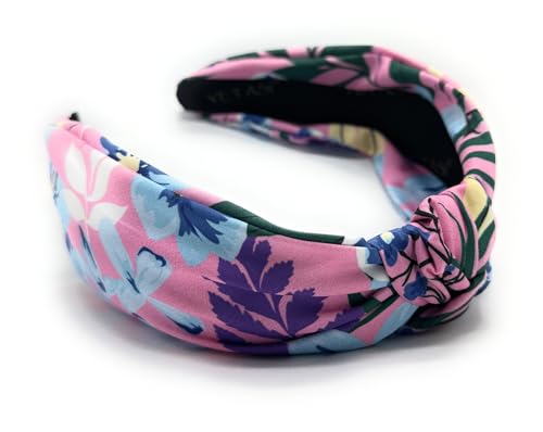 Pink Floral Knotted Headband for Women Made of Silk Quality Satin Fabric, Unique and Classy Girls Headbands, Trendy Hair Accessory, Designer Top Knot Womens Head band - color: Dusty Pink Floral