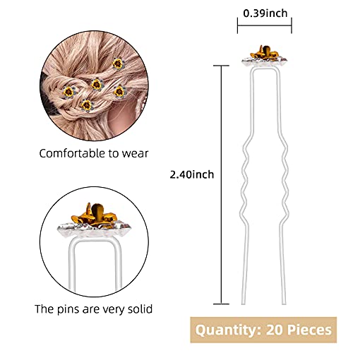 QIUTIMIY 20 Pack (Yellow) Crystal Hair Pins Rose Flower Rhinestone Hair Clips for Bridal Wedding Women Hair Jewelry Accessories, with Clear Container - color: Rose Flower-Yellow