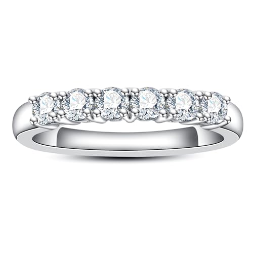 Moissanite Eternity Rings Wedding Bands D Color VVS1 Clarity Round Brilliant Cut 925 Sterling Silver 5/6 Stones Anniversary Band Rings for Women with Certificate - color: 6 Stones-Upgraded