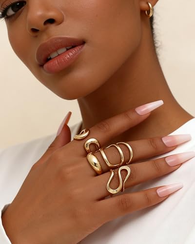 YEEZII 20 Pcs Gold Ring Set for Women, Chunky Statement Flower Finger Midi Rings, Big Boho Stacking Rings Pack Trendy Stuff Jewelry Gift - color: Gold-C-4Pcs