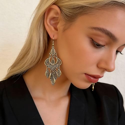 Boho Earrings for Women Trendy Gold Dangle Earrings Vintage Bohemian Indian Country Jewelry Gifts Boho Dress Chic Clothing - color: A11:Gold boho earrings