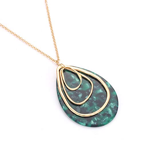 MOLOCH Long Necklace For Women Geometry Teardrop Acrylic Circle Pendant Necklace Statement Boho Acetate Resin Necklace Minimalist Gift - color: Dark green