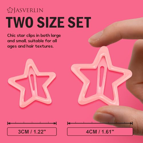 JASVERLIN 36 Pcs Star Snap Hair Clips, Y2k Colorful Cute Barrettes for Women Girls, Thick Fine Non-Slip Hairclips Accessories Glitter Kawaii Rave Assorted Size Style (Pink) - color: Pink