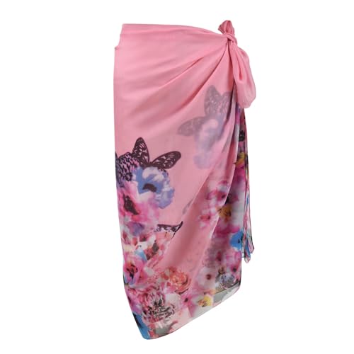Womens Sexy Bohemian Floral Beach Cover Up Sarong Wrap Swimsuit Beachwear - color: B-pink
