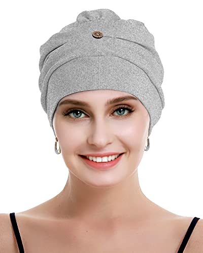 osvyo Cotton Chemo Turbans for Women Cancer Hairloss hat - Cotton Lightweight Headwear Sealed Packaging - color: Cotton Light Flecking Gray