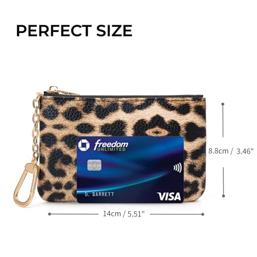 Leopard Print Coin Purse with Keychain - PU Leather Small Coin Pouch Key Pouch Small Card Holder Keychain Wallet Change Purse for Women and Men (Golden Leopard) - color: Z - Golden Leopard