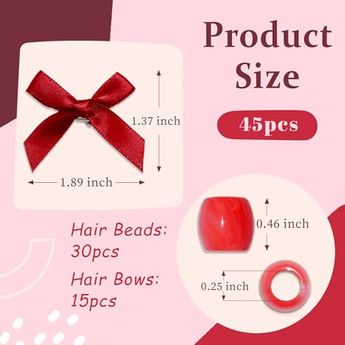Valentine’s Day Large Hair Beads 45PCS Bow Hair Clips Acrylic Beads for Braids Satin Small Hair Bows Cute Loc Hair Accessories for Women Girls - color: White