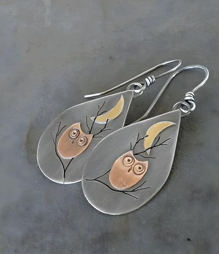 Boho Earrings, Statement Earrings, Teardrop Sunflower Earrings, Dangle Ethnic Earrings for Women, Handmade Bohemian Trendy Boho Vintage Jewelry - style: Flower & Owl