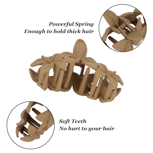 ANBALA 4PCS Hawaiian Plumeria Flower Hair Clips - Large Non-Slip Matte Claw Clips for Women, Strong Hold Beach Hair Accessories - color: brown, black, white，apricot